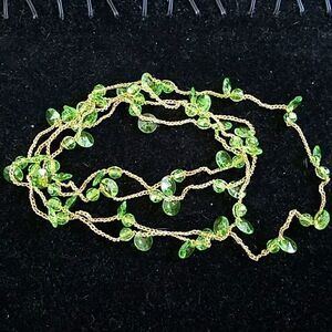 Handmade Green & Gold Beaded Continuous Necklace Boho Fashion Jewelry